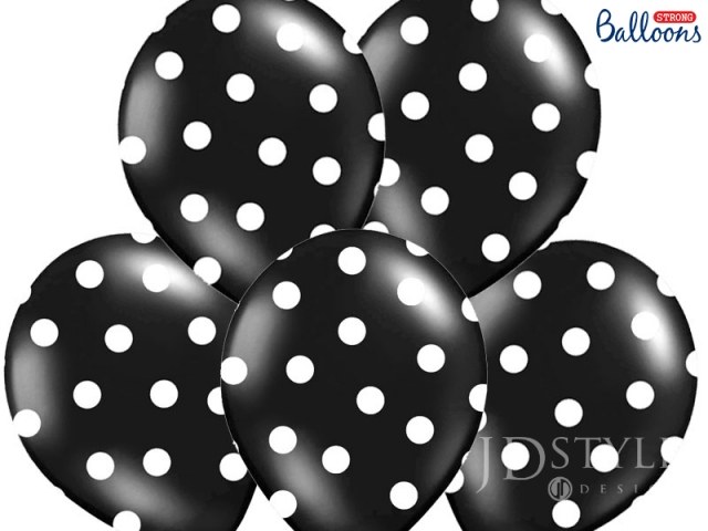 Balony czarne w białe kropki pastelowe, rozmiar 30cm, 50szt.