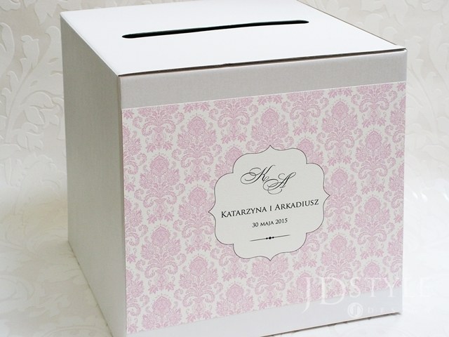 Pudełko na koperty ślubne VI-07-PNK, na zdjęciu grafika w kolorze brudny róż