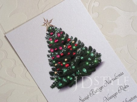 Pojedyncze kartki na Boże Narodzenie firmowe z choinką świąteczną BN-51
