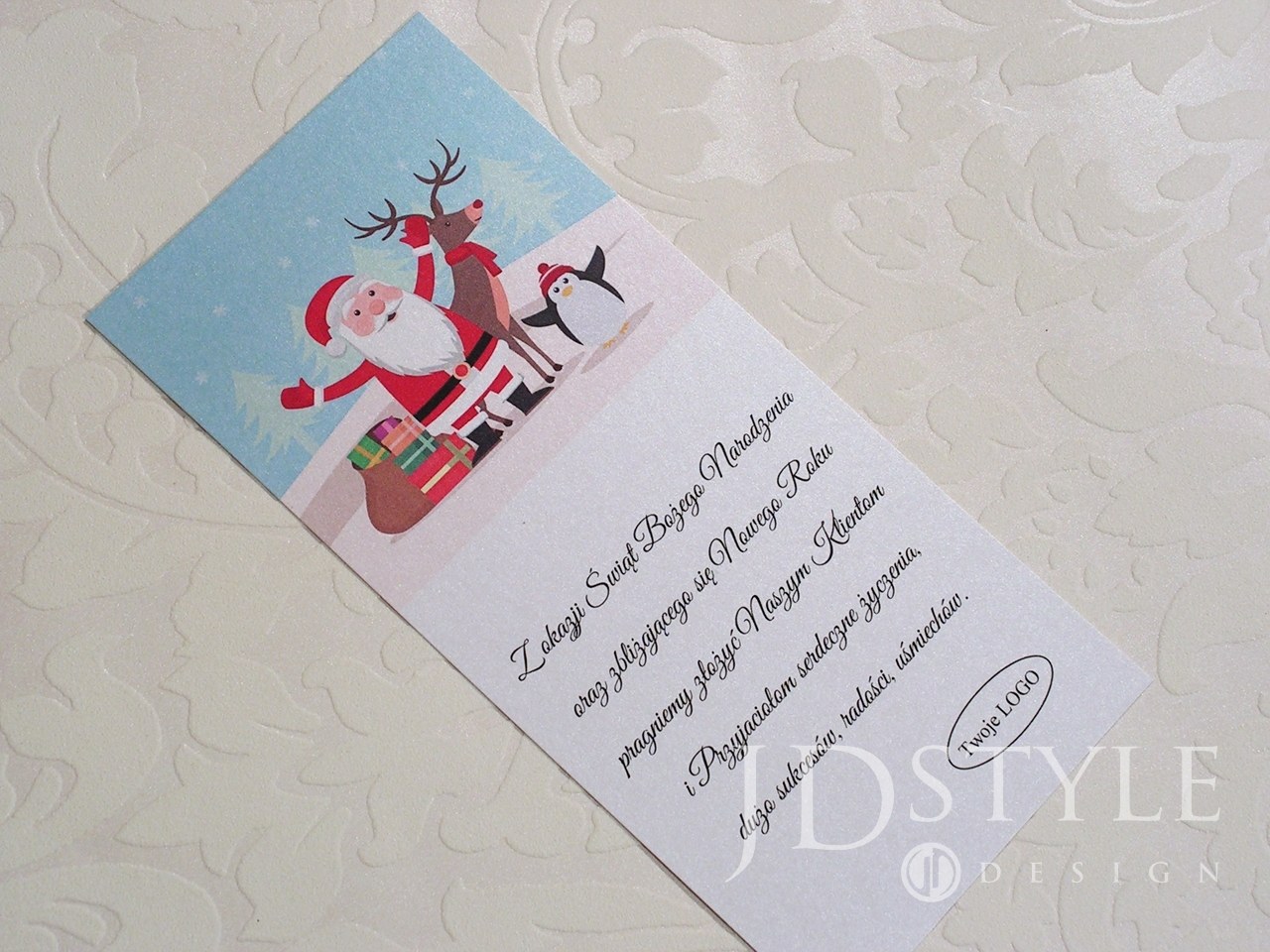 Skromne kartki świąteczne z Mikołajem, reniferem papier metalizowany BN-56