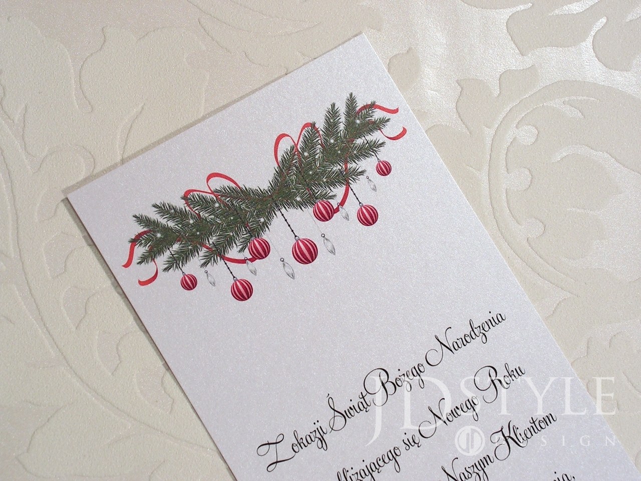 Firmowe kartki na święta Bożego Narodzenia i Nowy Rok jednokartkowe ze stroikiem BN-57