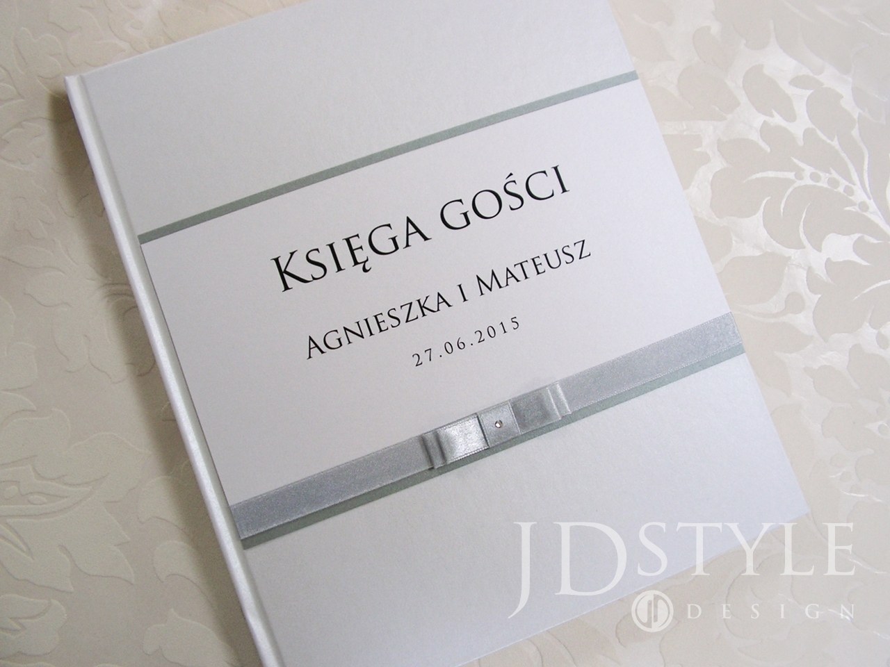 Księga gości srebrne elementy na ślub Glamour GL-03-K-(ecru lub biała)