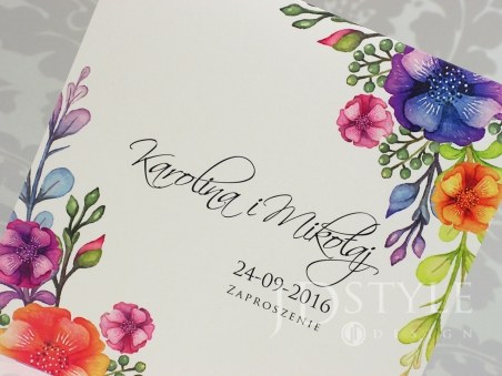 Zaproszenia ślubne kwiaty w narożnikach Vintage VI-23