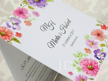 Zaproszenie ślubne wielobarwne kwiatowe FL-13, na zdjęciu papier biały
