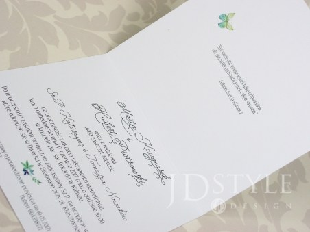 Zaproszenie ślubne FL-14, na zdjęciu papier gładki biały, wnętrze