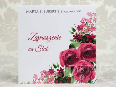 Zaproszenia ślubne kwiatowe bordowe róże akwarele FL-26