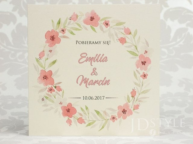 Zaproszenia na ślub z delikatymi kwiatkami akwarele FL-30