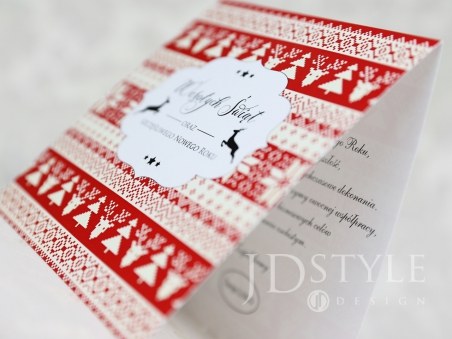 Kartki firmowe świąteczne czerwone wzory, druk treści oraz logo firmy gratis BN-74
