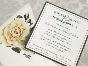 Zaproszenia ślubne z różami ecru koperta z wklejką FL-53