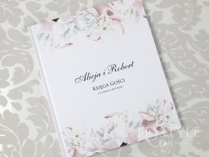 Księga gości weselnych z motywem różowych i białych piwonii FL-44-K