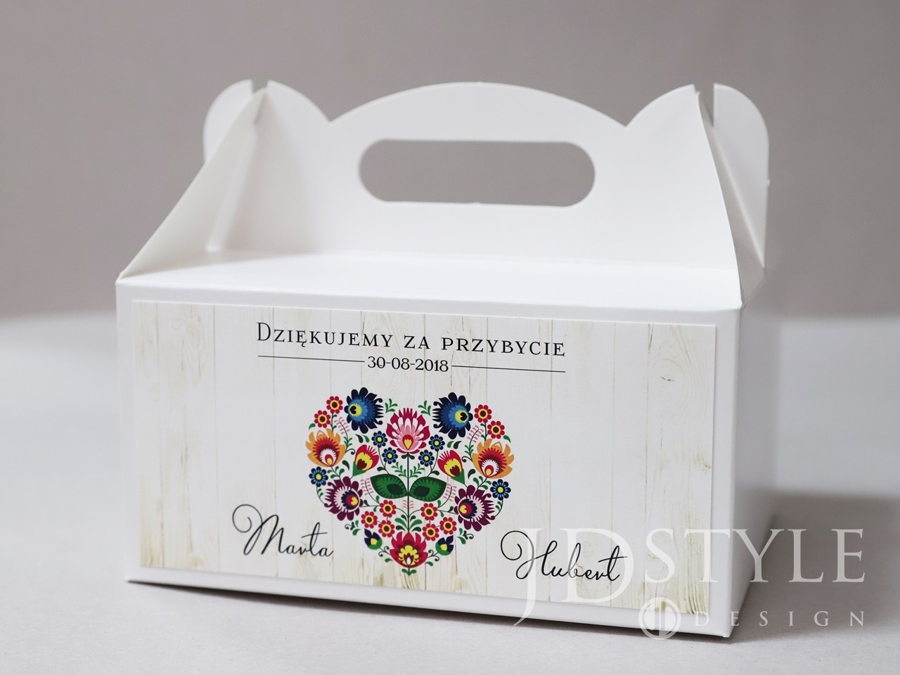 Pudełka na ciasto ślubne folkowe serce z kwiatów FB-03-PNC