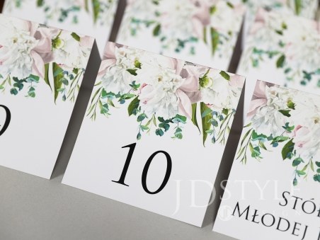 Plan stołów różowe i białe piwonie z eukaliptusem FL-48-PS