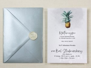 Zaproszenia na bal studniówkowy białe perłowe z ananasem ST-09