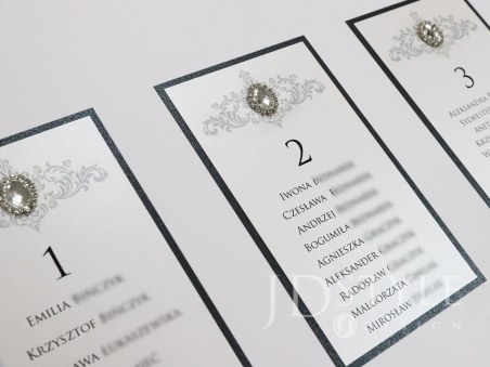 Plan stołów na weselu w stylu Glamour z biżuterią GL-09-PS