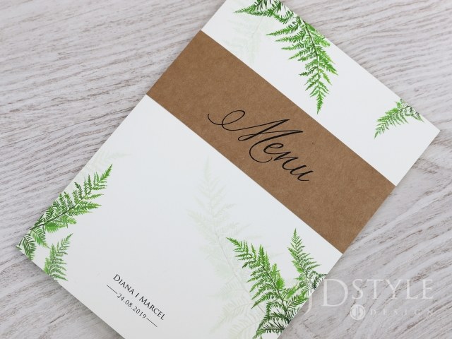 Botaniczne karty menu na wesele z motywem zielonych paproci FL-62-M-(A5)