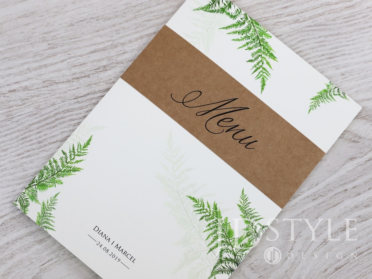 Botaniczne karty menu na wesele z motywem zielonych paproci FL-62-M