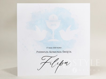 Zaproszenia komunijne dla chłopca z niebieskim akcentem KO-03