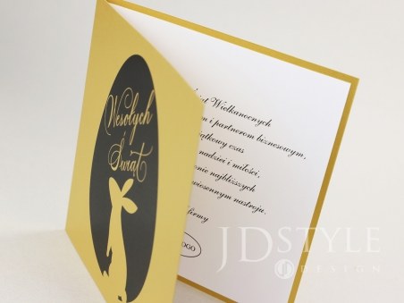 Kartki dla firm eleganckie wielkanocne złote z zajączkiem WI-04, kartka otwiera się na bok (jak książka).