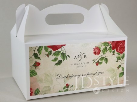 Rustykalne pudełko ślubne z różami na ciasto z wesela VI-53-PNC