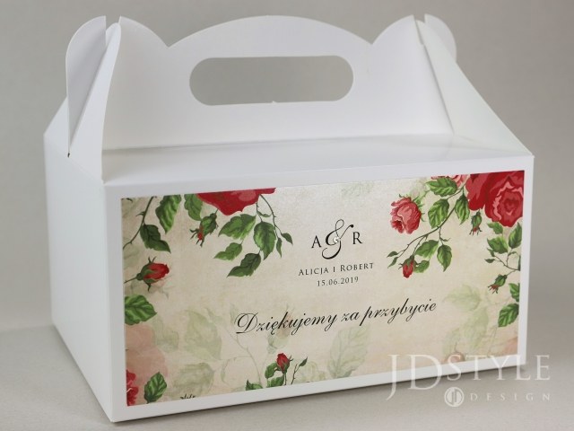 Rustykalne pudełko ślubne z różami na ciasto z wesela VI-53-PNC