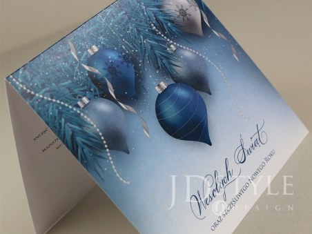 Kartki na Boże Narodzenie biznesowe niebieskie, wykonane z papieru perłowego BN-99
