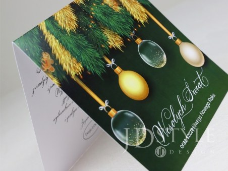 Zielone kartki bożonarodzeniowe z bombkami choinkowymi dla firm BN-101