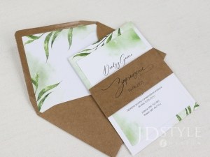 Zaproszenia ślubne botaniczne z opaską i kopertą ekologiczną FL-76