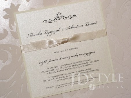 Zaproszenia ślubne jednokartkowe eleganckie ze smukłą tasiemką EL-15