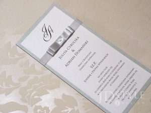 Zaproszenia ślubne jednokartkowe srebrne z inicjałami GL-03