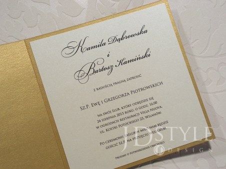 Zaproszenia ślubne ze złotym papierem perłowym PR-01 otwierane na bok