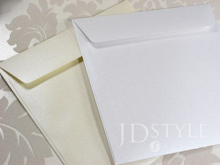 Zaproszenia ślubne srebrne perłowe Prestige PR-02 - koperty perłowe biała i ecru