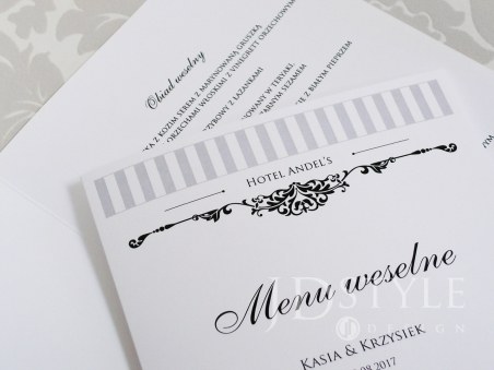 Karty menu na wesele grafika szaro-srebrna VI-05-M