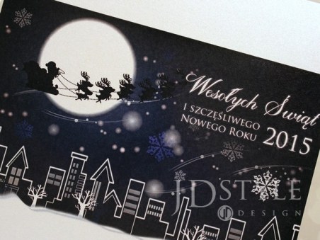 Kartki biznesowe świąteczne nocny zaprzęg nad miastem BN-28