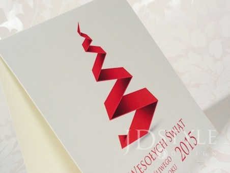 Nowoczesne kartki świąteczne firmowe z logo i kopertą, motyw choinki przypominającej bilans BN-31