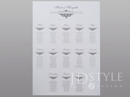 Plan stolików weselnych Vintage grafika szaro-srebrna VI-05-PS